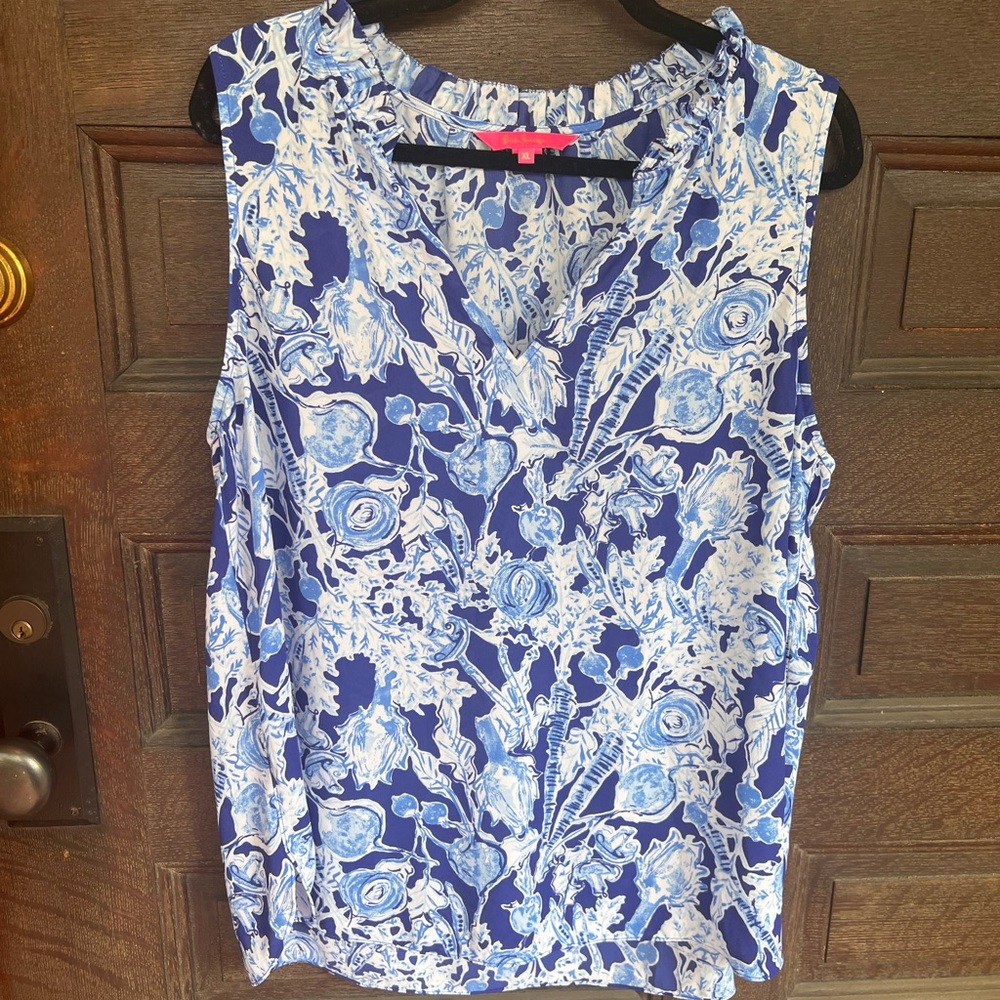 Lilly Pulitzer Almandine Top Sleeveless in Pretty Peas EUC XL